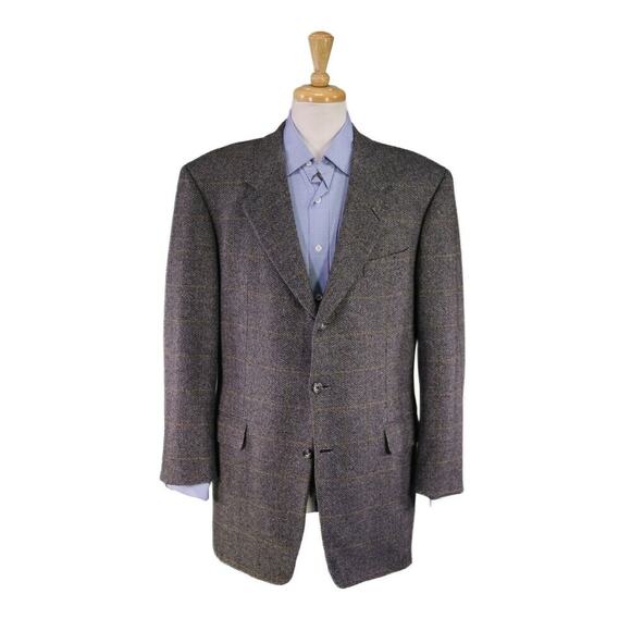 Hickey-Freeman Gray/Black Knit Tweed Windowpane Wool-Cashmere Sportcoat 44L - Picture 1 of 8